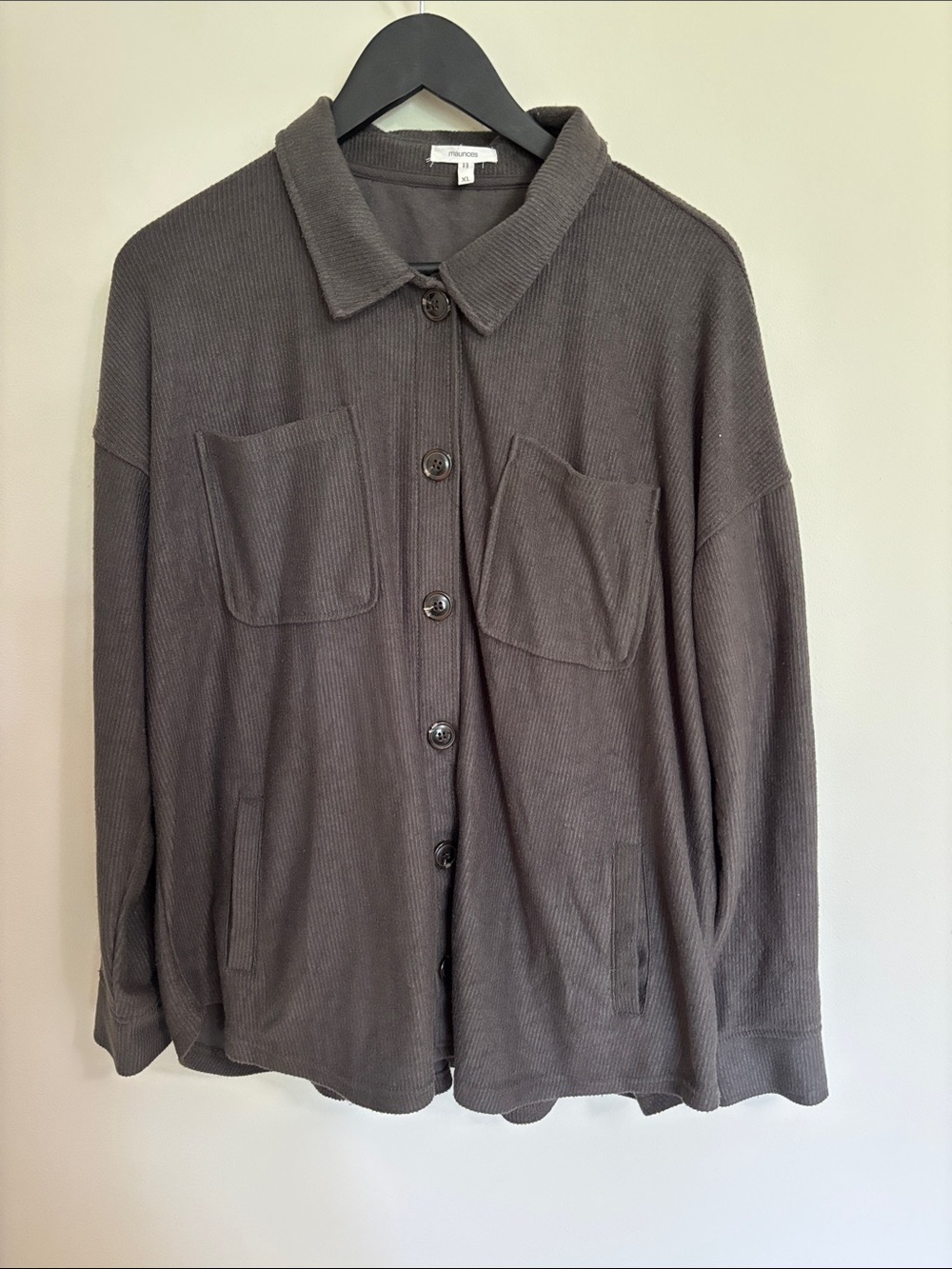 Maurice’s Women’s Charcoal Button-Front Ribbed Overshirt (XL)